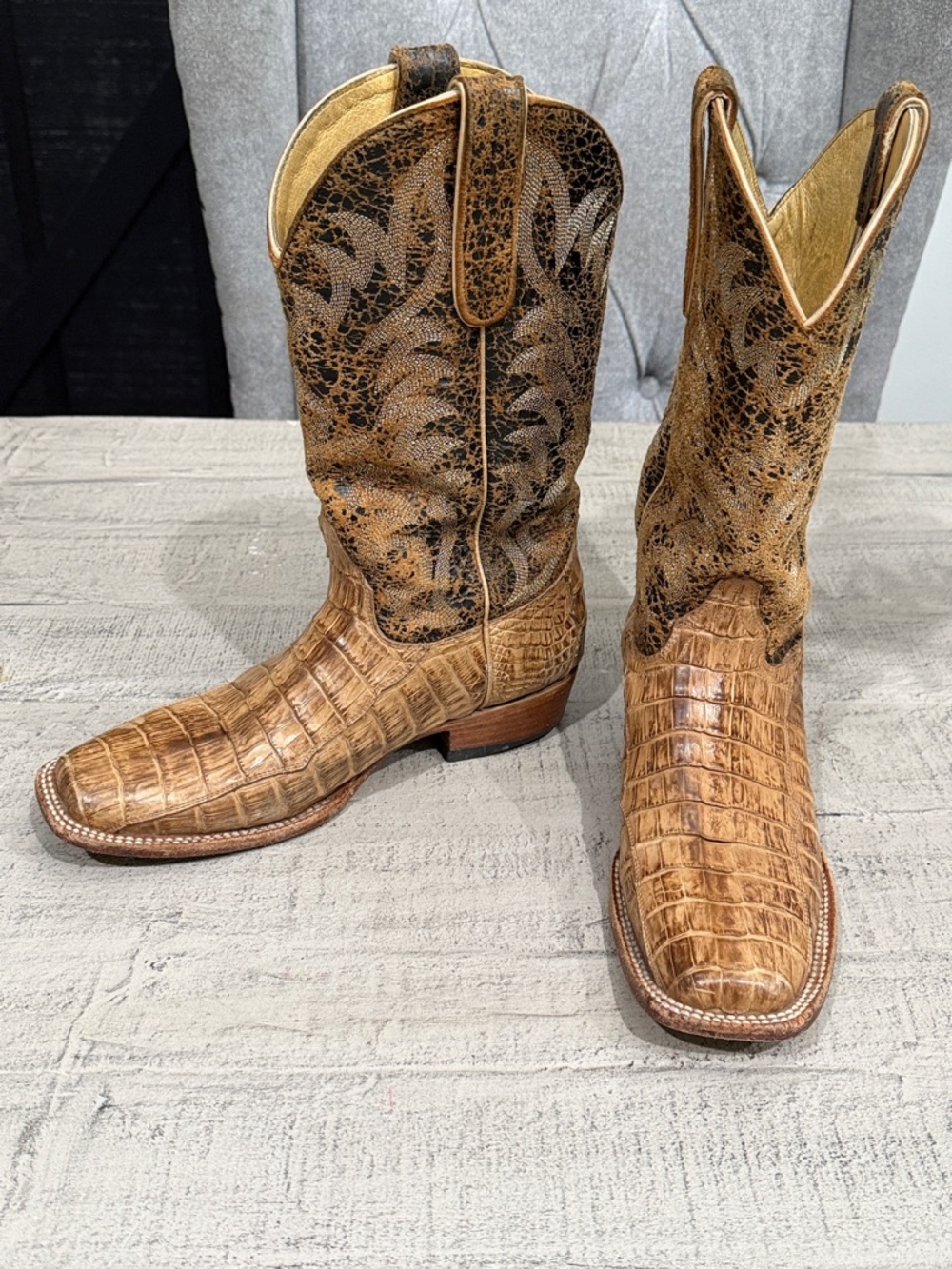 Womans Tan Exotic Leather Western Cowboy Boots 8.5